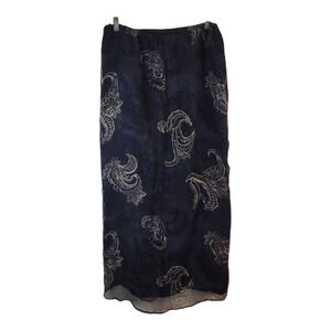Vintage Lafayette 148 Silk Crepe Dark Blue Paisley Indigo Long Skirt size 10
